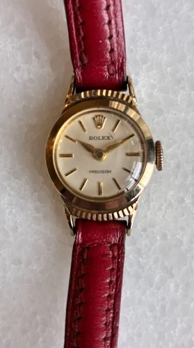 VTG 1964 Rolex Precision 9K Gold Ladies Watch – 17mm – Works~ Original Papers
