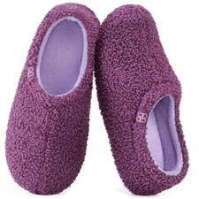 Women's Fuzzy Curly Fur Memory Foam Loafer Slippers with 7-8 Chic Purple Lilac