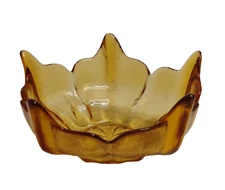 VTG Viking Glass Amber 5 Finger Lotus Bowl 6.5"