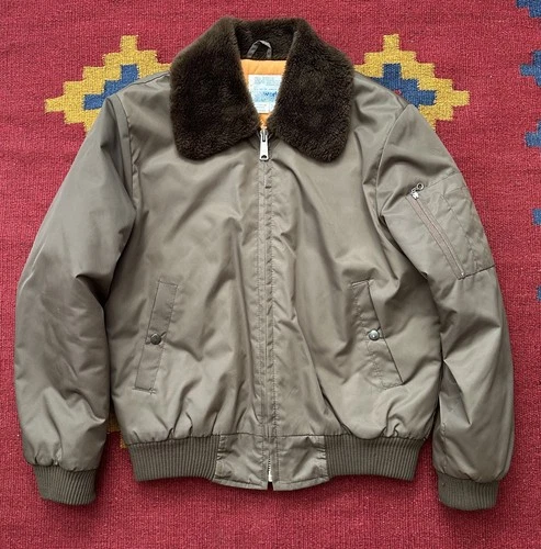 Vintage Sears Work Leisure Jacket Mens Medium Brown Faux Fur Collar Bomber Japan - product listing photo