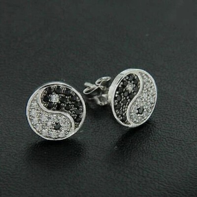 1Ct Lab Created Black & White Diamond Women's Earrings 14K White Gold Finish