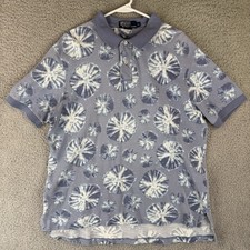 Vintage Polo Ralph Lauren Shirt Men XL Blue Jellyfish All Over Print Polo Cotton