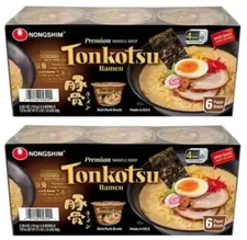 2 Packs Nongshim Tonkotsu Ramen Bowl, 3.56 oz, 6-count Each Pack, Total 12 Bowls