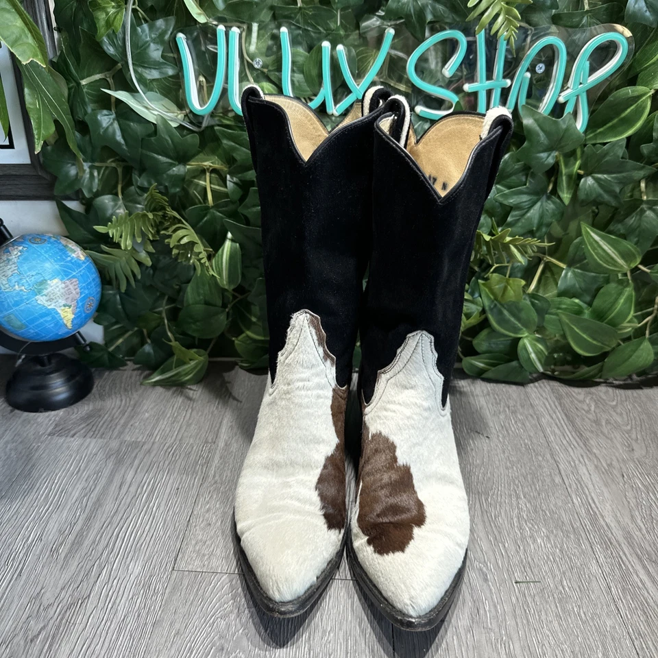 Botas vaqueras pony Larry Mahan vintage pelo de vaca para mujer talla 8,5 B Foto 2 de 4