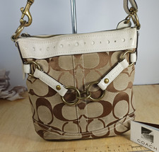 Coach Soho Medium Off White Beige Crossbody Hobo Bag Signature Canvas Leather