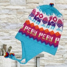 NEW PERU PERUVIAN ALPACA TRENDY HANDMADE SOFT KNIT REVERSIBLE CHULLO BEANIE HAT