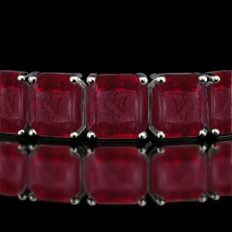 Natural Ruby gemstone 18k gold tennis july birthstone bracelet jewelry gift r67 - Image 2 of 4