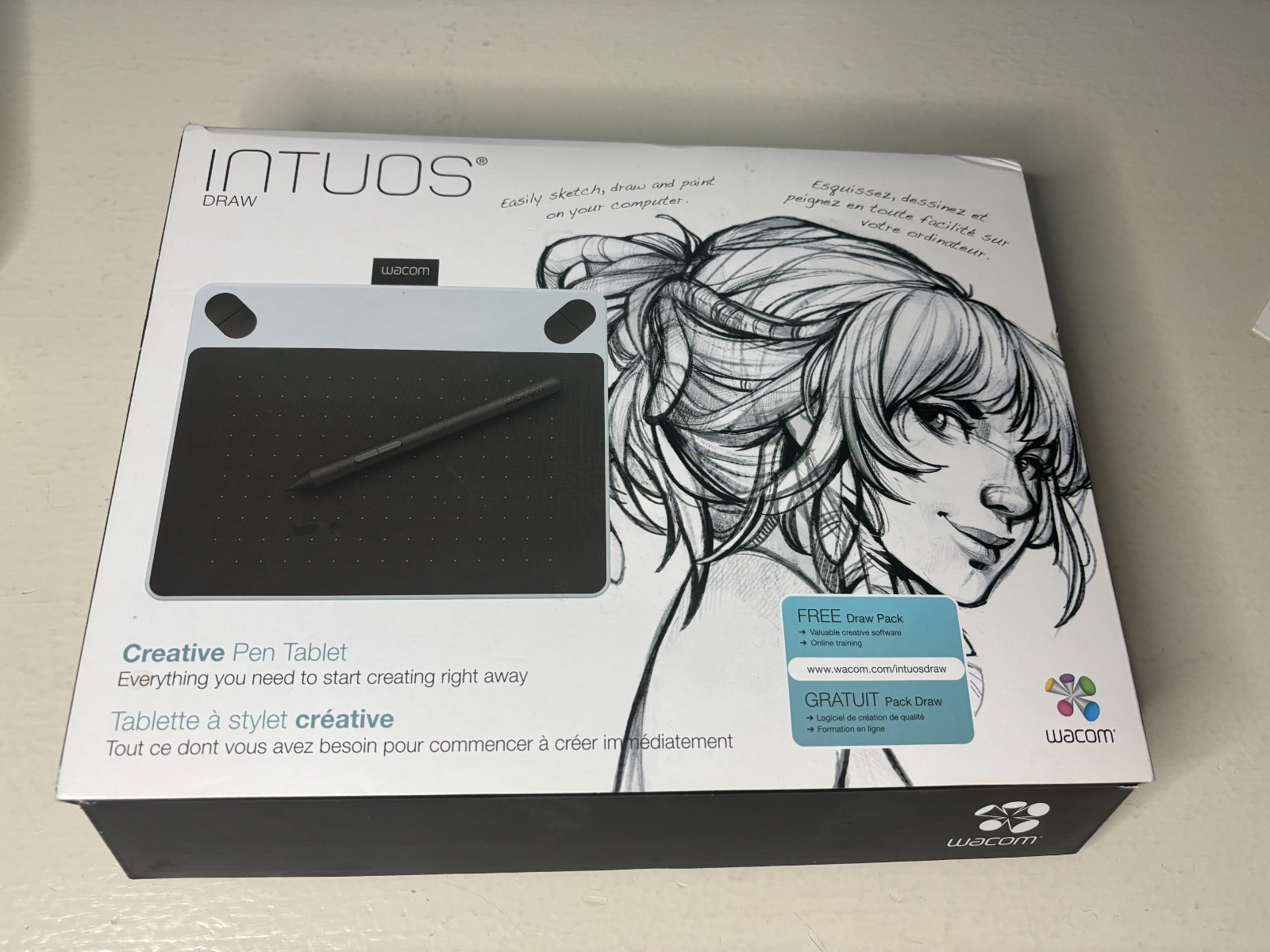 Wacom Intuos Draw Creative Pen Tablet White Complete Used Very Little Fast Ship