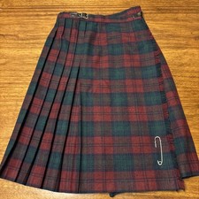 Vtg Fringe Up Skirt Plaid Wool Blend Tartan Kilt Wrap Size 0 Made In Ireland
