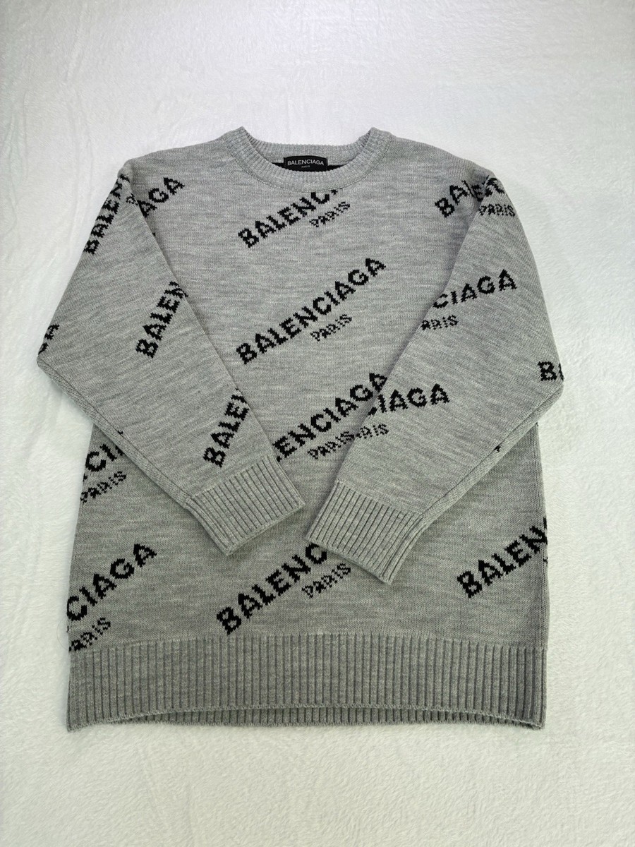 BALENCIAGA ロゴクルーネックセーター Balenciaga Logo Knit Gray Black Men's Pullover Sweater Crew Neck