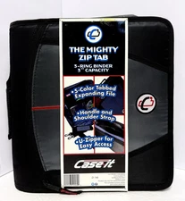 Case-it Mighty Zip Tab Binder 3" O-Ring with 5-Color Tabs Expanding File Folder