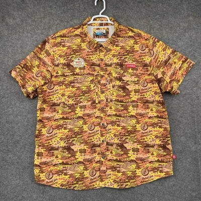 Magellan Shiner Bock Button Up Shirt Mens 3XL Brown Orange Short Sleeve Fishing