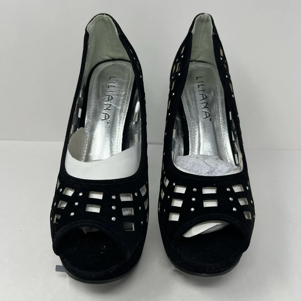 Womens Peep Toe Pumps Slip On Shoes Size 8 Black Studded Party Casual by Liliana - Image 4 of 4