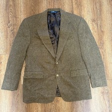 VTG Polo Ralph Lauren Union Made USA Mens 40S Brown Wool Tweed Blazer Sport Coat