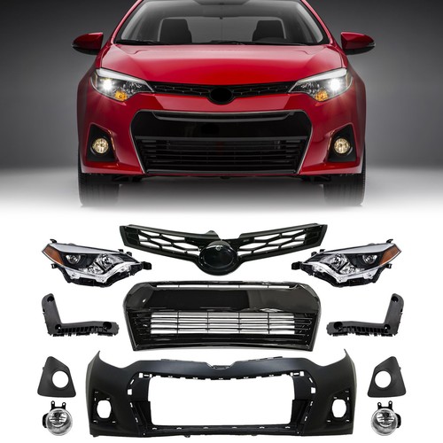 Front Bumper Grille & Fog Lights & Headlights Set For 2014-2016 Toyota Corolla S