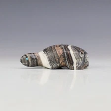 NATIVE AMERICAN ZUNI ZEBRA CALCITE TURTLE FETISH BY LELAND BOONE & DAPHNE QUAM
