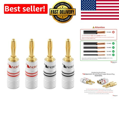#ad Excel Series 24k Gold Banana Plugs Secure Connections for Hi Fi Audio Systems $25.99