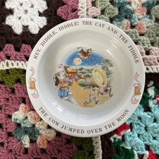 VTG 1984 AVON CERAMIC CHILD'S BOWL HEY DIDDLE DIDDLE NURSERY RHYME