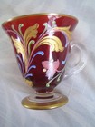 Vintage Moser Cranberry Glass Tea Cup & Saucer ~ Hand Painted Flowers — photo 7