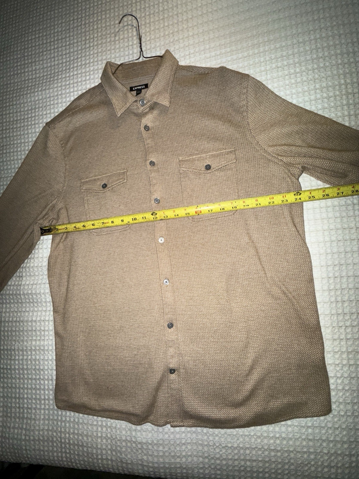 Express Men's Chevron Pattern Beige Button-Up Shi… - image 5