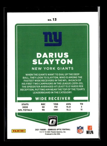 Donruss Optic #13 2021 Darius Slayton New York Giants - Imagen 2 de 2