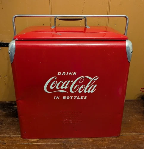 VTG LARGE Coca Cola Metal Cooler Drink Coke In Bottles Action Mfg, Tray EX COND!