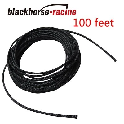 BLACKHORSE-RACING 100 FT 1/8" Expandable Wire Cable Sleeving Sheathing Braided Loom Tubing Black