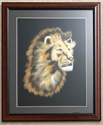Custom Made Lion Head 3D Feather Textured Framed Art 20x24 Wood