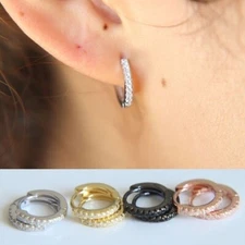 925 Stamped Sterling Silver CZ lday Ear Huggie Hoop Earrings Gift Box 10mm E3