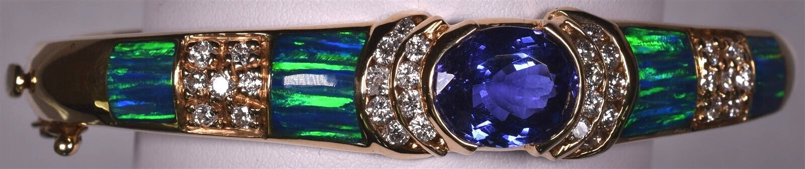 14K Tanzanite 1ct Diamond Opal Bangle Bracelet BJ - image 1