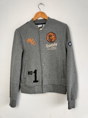 Superdry East Coast Warriors Grey Varsity Track Bomber Jacket - Women's UK 10