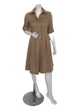 TORY BURCH TAN SHIRT DRESS MIDI, 3/4 SLEEVES, GOLD BUTTONS, SIDE POCKETS, SIZE 4
