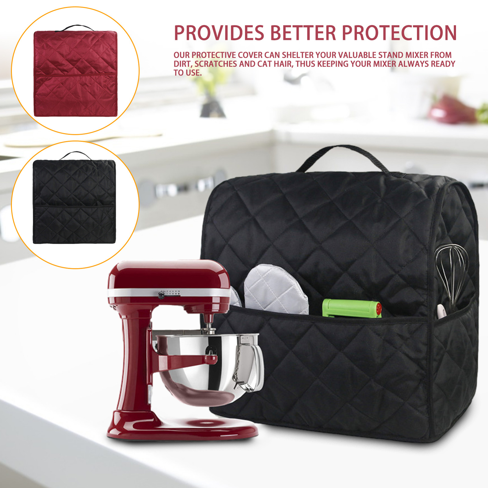 KitchenAid Mixer Dust Cover with Pockets and Handle for Protection-image
