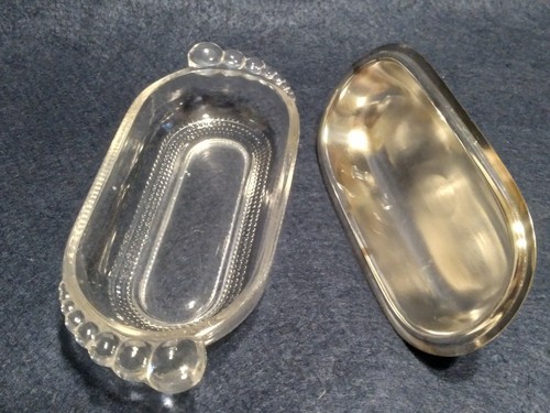 Rare Vintage Art Deco Butter Dish Holder Metal Glass - Picture 5 of 12