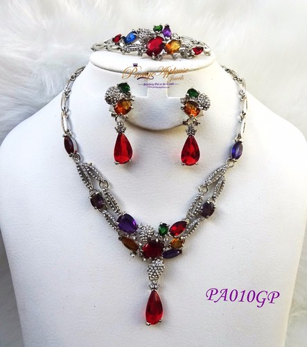 New Design Beautiful Multi Colour Silver Gold Plated Complete Set Necklace Jewel - 第 2/22 張圖片