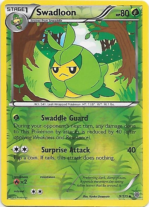 SWADLOON 9/135 B&W Plasma Storm Reverse Holo Pokemon Card  EX