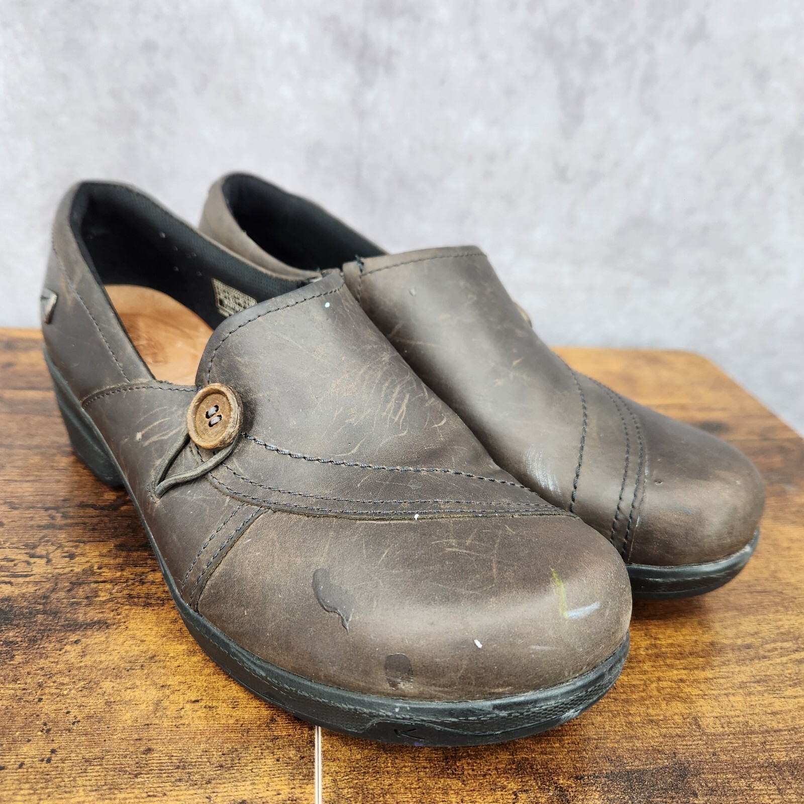 Zoccoli Keen Mora donna 9 5 pelle marrone scarpe comode slip on zeppa casual