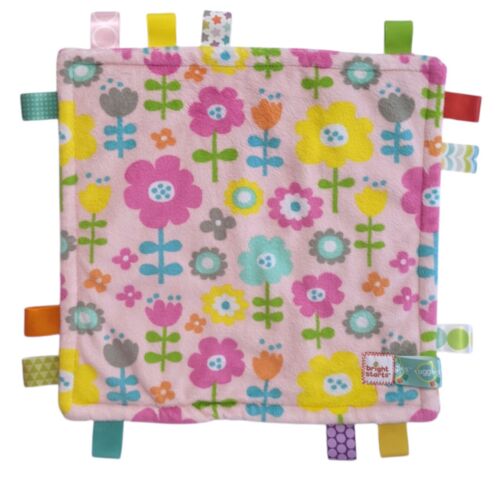 Bright Starts Taggies Security Blanket Baby Lovey Pink Flowers Floral Purple Tag