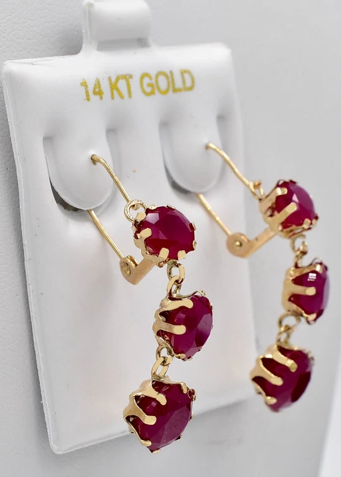 GENUINE 10.70 Cts RUBY DANGLING EARRINGS 14K GOLD - Free Appraisal Service - Image 2 of 4