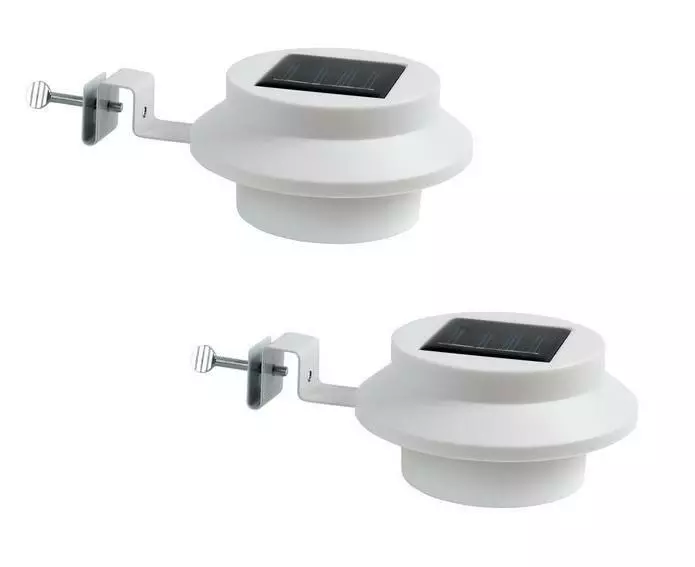 2 pack WHITE Solar LED Gutter Mount Safety Outdoor Landscape Light Dusk Auto On