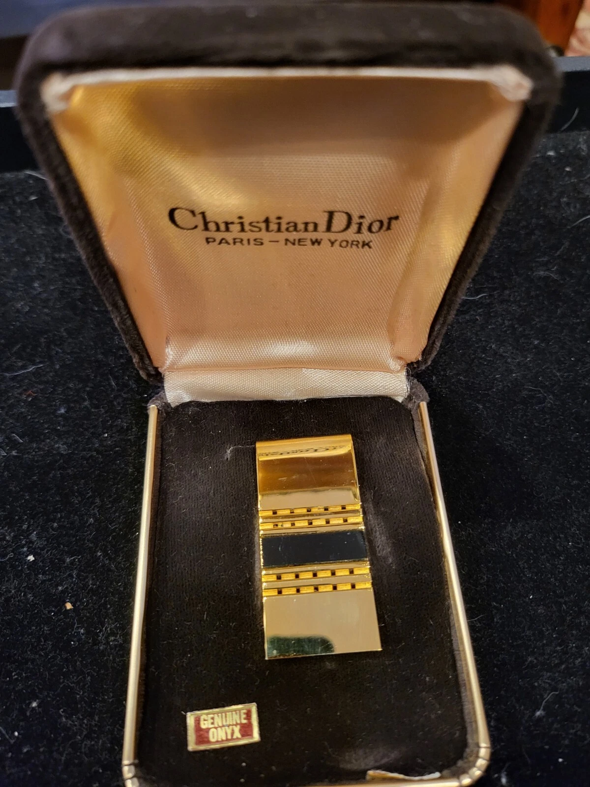 Porte monnaie vintage CHRISTIAN DIOR Paris New York ton or et onyx noir