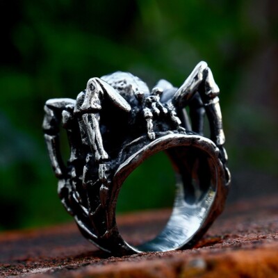 Spinne Gothic Ring Edelstahl Herren Tarantel Horror Biker schwer Silberring