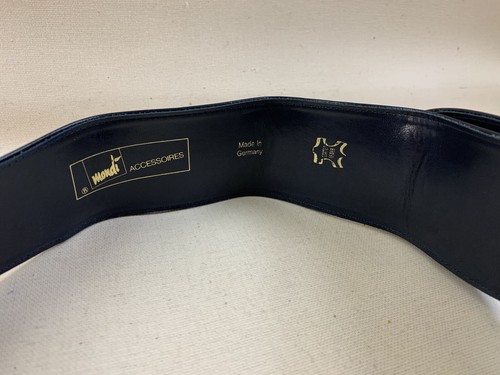 MONDI Vintage 1980s Dark Blue Leather Slide Belt With Large Oval Buckle 30” - Picture 9 of 11