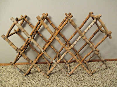 Natural Raw Bamboo Wine Rack Accordion Fold Up Free Standing Tabletop Tiki Bar