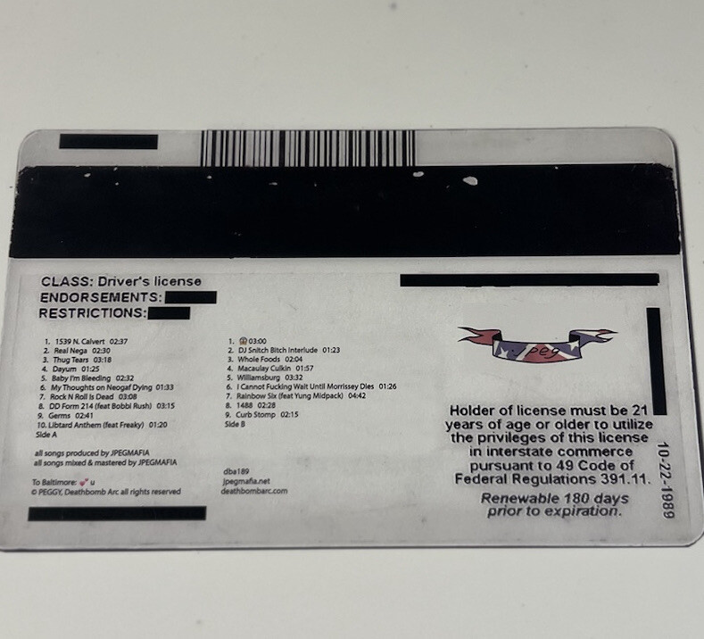 JPEGMAFIA – Veteran Vinyl (Autographed) ID COVER Signed by