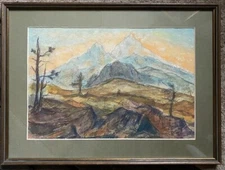 Painting at Watzmann 1957 Signed Behind Glass Framed Antique L.P Fleck Alps