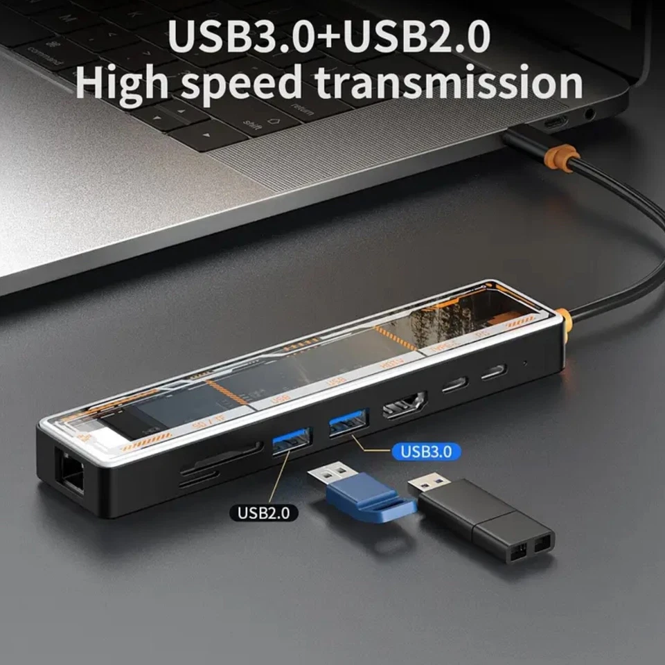 USB-C Hub (8-in-1) 100W PD3.0 Charge, 4K 60Hz 2K 144Hz HDMI 2.0, 3 x 5Gbps TF SD - Image 3 of 4