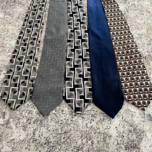 Bugatti Mens Silk Tie Lot Of 5 Geometric Solid Satin Blue Neutral Color