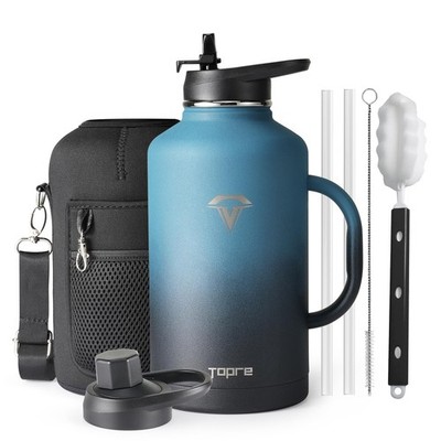 Topre 64oz Water Bottle Insulated with 64 Ounces, Indigo Black Handle