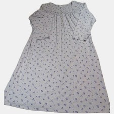 Eileen West Nightgown Size L White Purple Floral Long Sleeve 100 Cotton